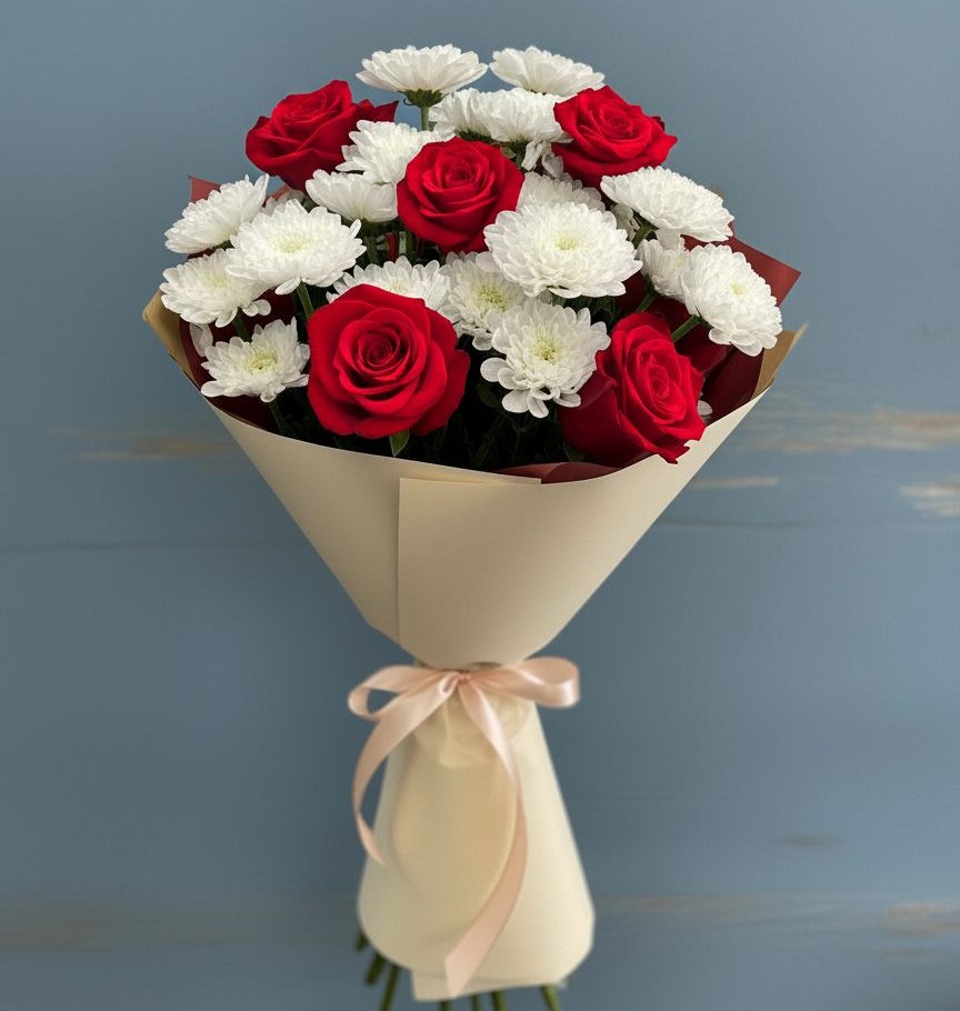 Букет цветов из: Розы и Хризантемы в Кабардинка