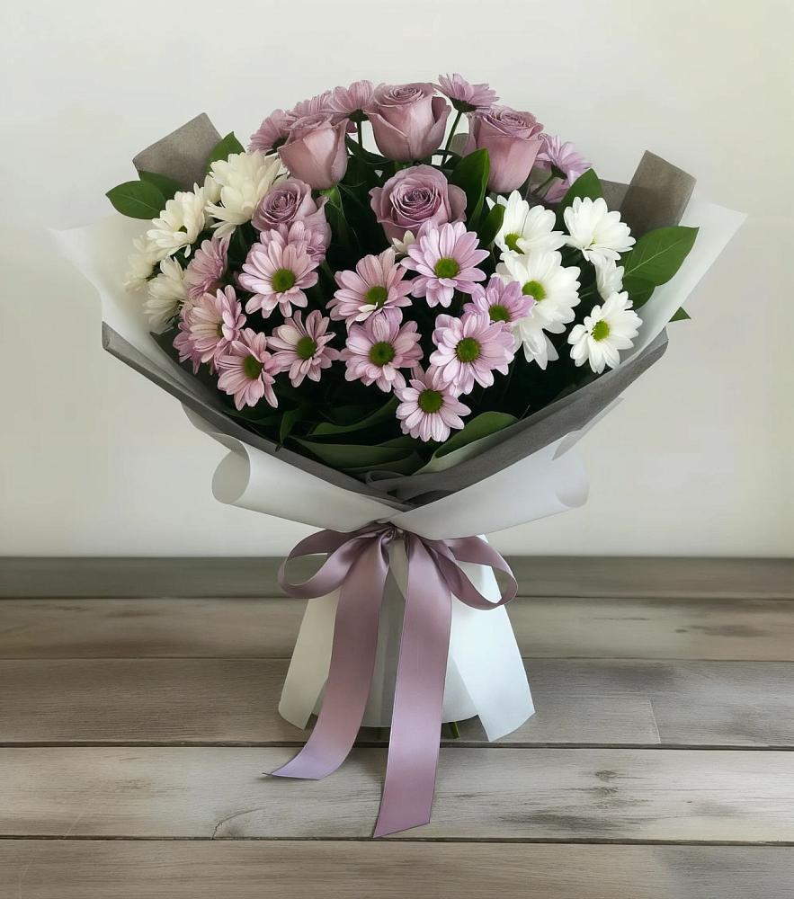 Букет цветов из: Хризантемы и Розы в Кабардинка