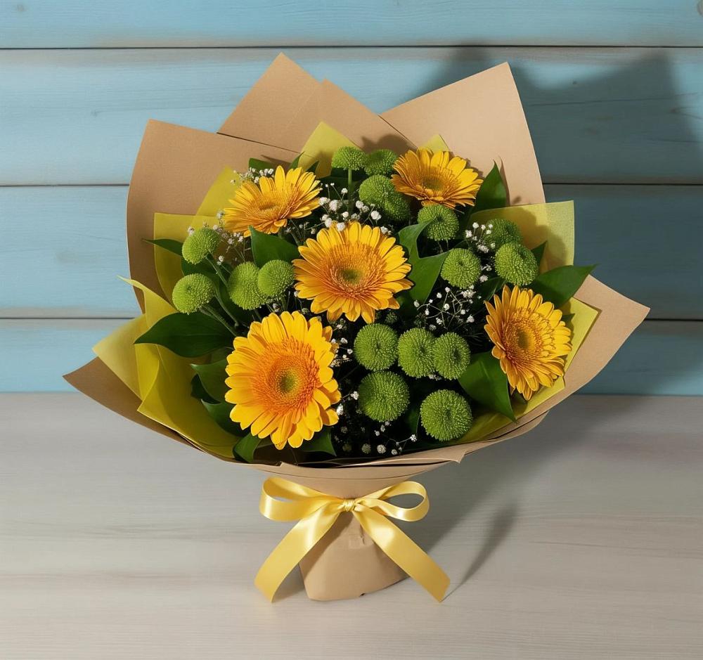 Букет цветов из: Герберы и Хризантемы в Кабардинка