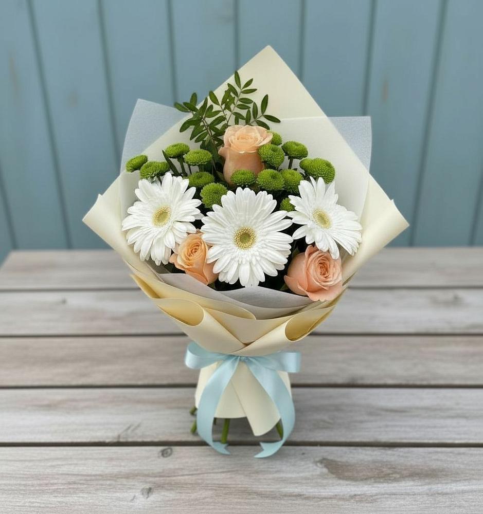 Букет цветов из: Герберы, Розы и Хризантемы в Кабардинка