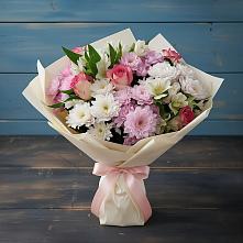 Букет цветов из:  Хризантемы, Альстромерии и Розы в Кабардинка