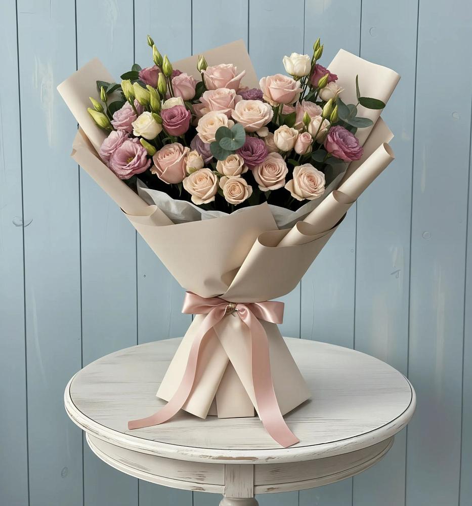 Букет цветов из: Розы и Лизиантусы в Кабардинка